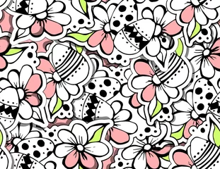 Behang easter seamless pattern. Egg and flowers hand draw doodle illustration. © ShvetsovaDesign