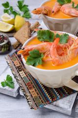 Traditional creamy soup with shrimp
