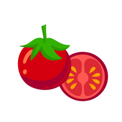 Tomato and an slice of it isolated on white background.vector illustration