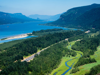 Panoramic view of Columbia River Gorge from Crown Point Vista House  - Oregon, USA