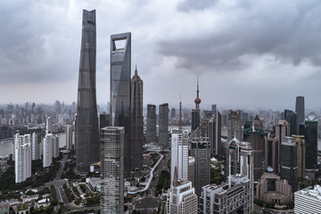 Aerial View of Shanghai Cityscape, view from Pudong New Area