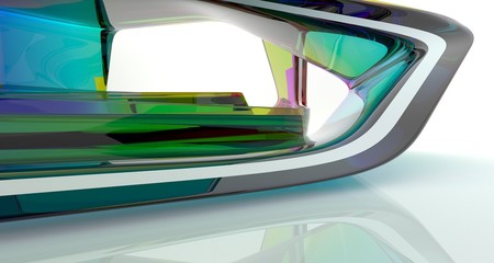 Abstract white and colored gradient glasses interior multilevel public space with window. 3D illustration and rendering.