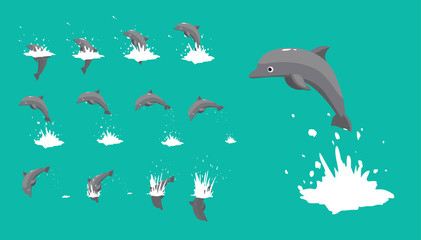 Dolphin Jumping Motion Sequence Cartoon Vector Illustration