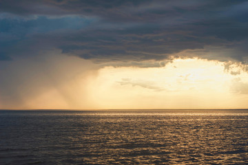 sunset on the sea, cloudy weather