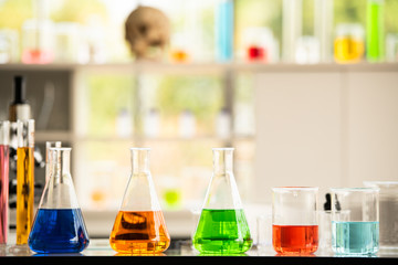 Lab working chemical testing medical,Colored liquids