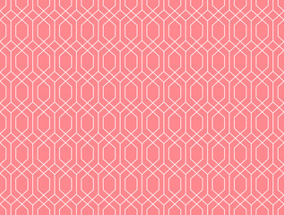 The geometric pattern with lines. Seamless vector background. White and pink texture. Graphic modern pattern. Simple lattice graphic design