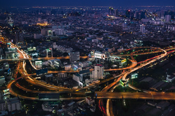 Fototapeta na wymiar Night of the Metropolitan Bangkok City downtown cityscape urban skyline