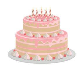 Birthday cake. Design elements isolated on white-vector.