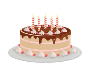 Birthday cake. Design elements isolated on white-vector.