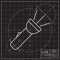 Flashlight icon. Vector illustration blueprint style flat