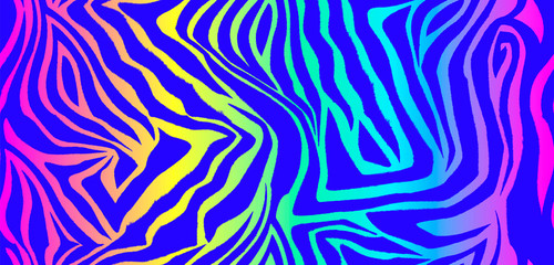 Zebra skin seamless vector pattern. Striped neon bright animal wool texture for corporate identity, clothing or printing on paper. Synthwave animal pattern.