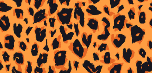 Vector seamless pattern of spotted leopard fur for design apparel and printing on paper. Texture of fluffy spotted fur of an animal.