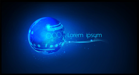 Digital datas on hologram screen using globe  network  technology for the art works futuristic world background