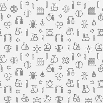 Chemical vector simple seamless pattern or background in linear style