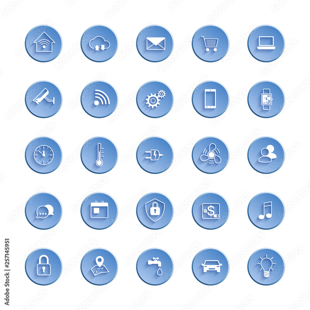 Poster internet of things web icon set. icon set of automation system and smart home control. vector illust