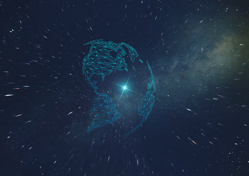 concept of the development of artificial intelligence on the planet, telecommunication and communication in outer space of the infinite universe, future technologies - Powered by Adobe