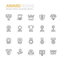 Collection of award line icons. 48x48 Pixel Perfect. Editable stroke