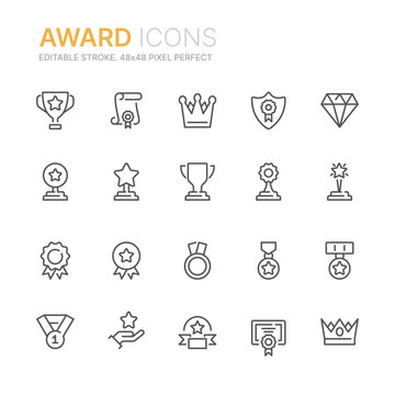 Collection of award line icons. 48x48 Pixel Perfect. Editable stroke