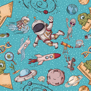 space, seamless colored illustration_7_of pattern decoration and design background in the style of childrens drawings