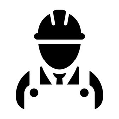 Engineering icon vector male construction service person profile avatar with hardhat helmet and jacket in glyph pictogram illustration