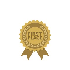 First place win gold badge icon or sign