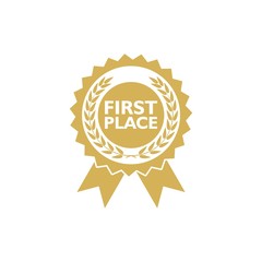 First place win gold badge icon or sign