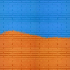 Blue and orange color brick wall texture for graphic background images