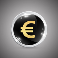 Glossy Rounded Button with Euro sign