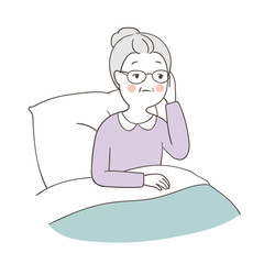 Draw woman suffering from headache in bed