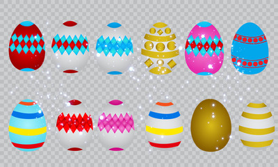 Happy Easter. Color Easter eggs set with different patterns. Set of Easter eggs with different texture on a white background.Spring holiday. Vector Illustration.Happy easter eggs 