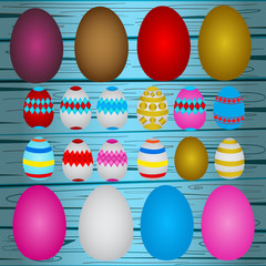 Happy Easter. Color Easter eggs set with different patterns. Set of Easter eggs with different texture on a white background.Spring holiday. Vector Illustration.Happy easter eggs 