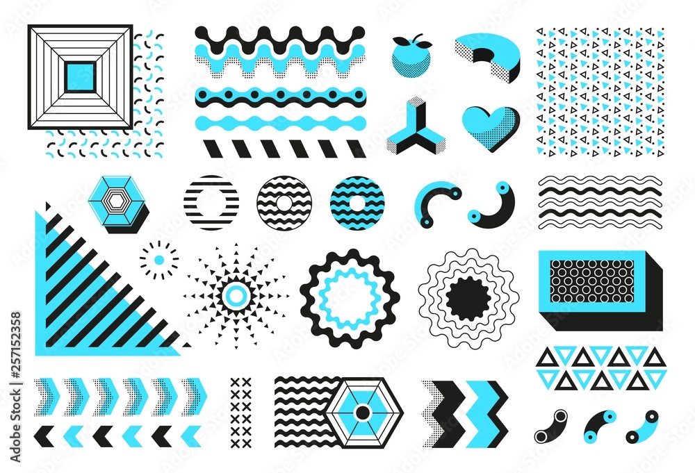 Poster abstract geometric shapes. modern memphis line forms, hipster contemporary minimal banner poster fly