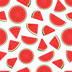 Piece watermelon pattern. Seamless watermelons transparent pattern. Vector white background with water melon slices