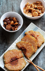 Traditional Vietnamese food on tet, sliced of glutinous rice cake