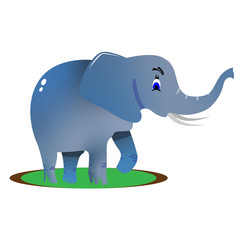 Cartoon fat elephant in a clearing in the grass. Illustration, vector.
