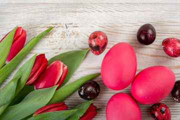 Easter eggs with tulips