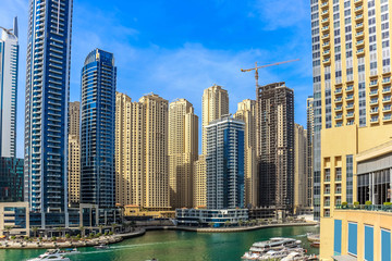 Obraz na płótnie Canvas Amazing view of Dubai Marina Waterfront Skyscraper, Residential and Business Skyline in Dubai Marina, United Arab Emirates
