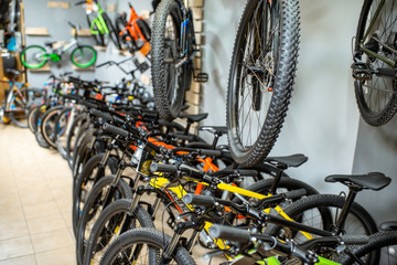 Obraz premium Lots of a new bicycles in the store