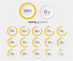 Set of circle percentage diagrams from 0 to 100 ready-to-use for web design, user interface (UI). 