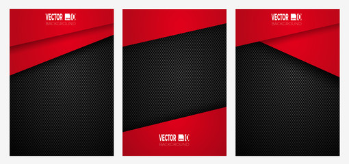 Abstract geometric stripes on carbon fiber background, red color on dark texture