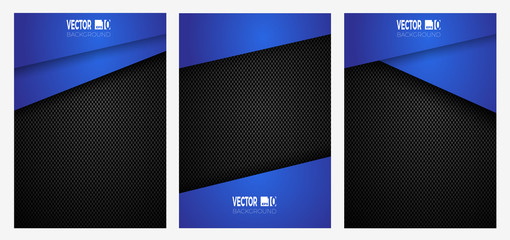 Abstract geometric stripes on carbon fiber background, blue color on dark texture