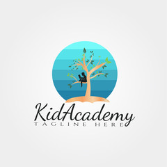 Obraz premium Children Academy tree vector logo design,kid academy icon