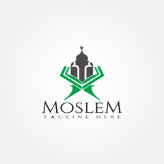 islamic logo template,mosque and Quran icon combination ,illustration element -vector