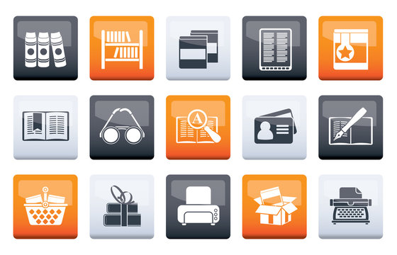 Library and books Icons over color background - vector icon set