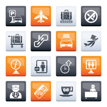 Airport and transportation icons over color background - vector icon set