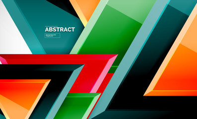 Triangles repetiton geometric abstract background, multicolored glossy triangular shapes, hi-tech poster cover design or web presentation template with copy space