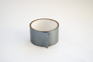 close-up view of gray scotch tape isolated on white background
