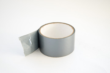 close-up view of gray scotch tape isolated on white background