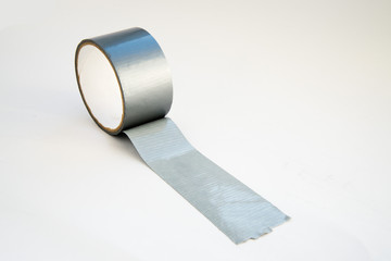 close-up view of gray scotch tape isolated on white background