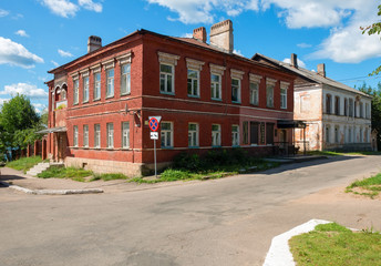 Borovichi, Russia - August 8, 2018: Residential building in the city center.  Novgorod region, Borovichi, Russia